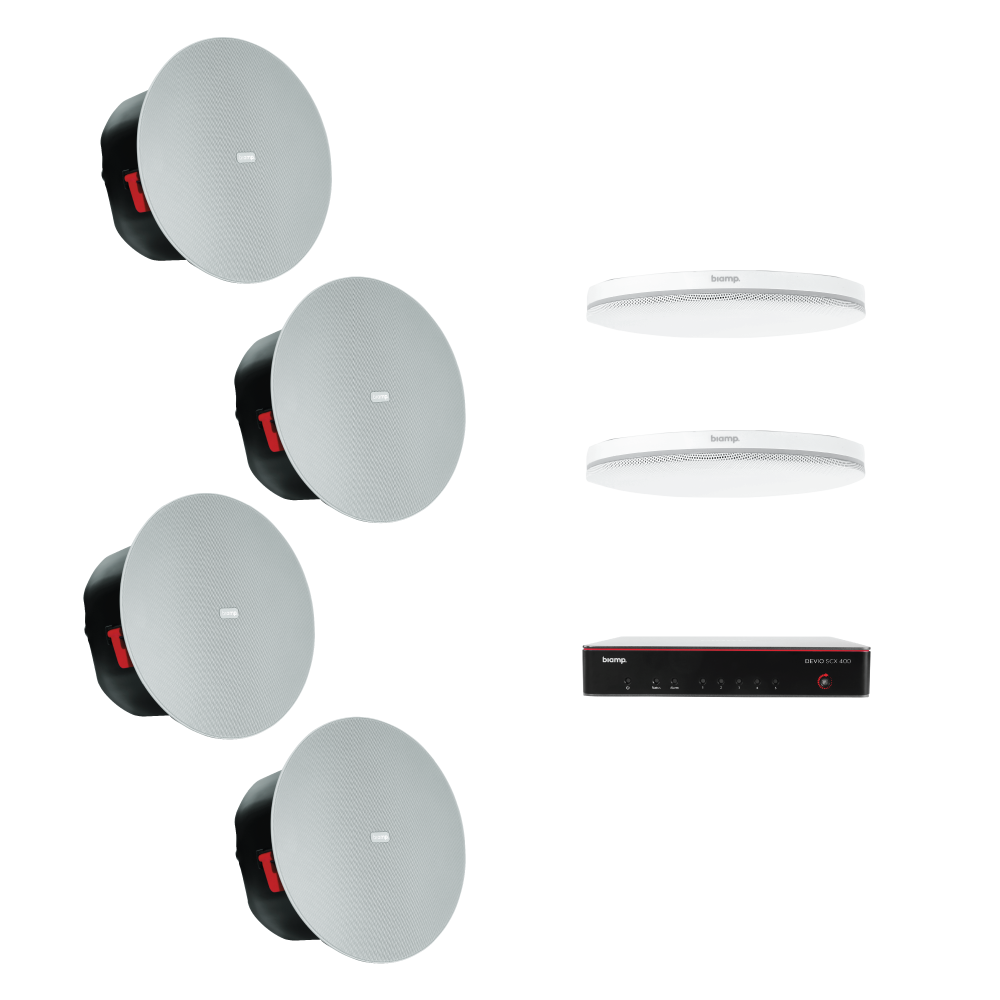 Biamp MRB-L-SCX400-C Large meeting room bundle with Devio SCX 400 and white ceiling microphones