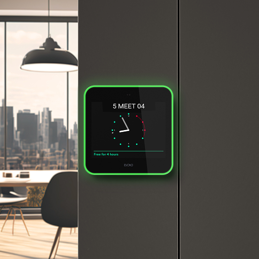 Liso room manager mounted on wall glowing green