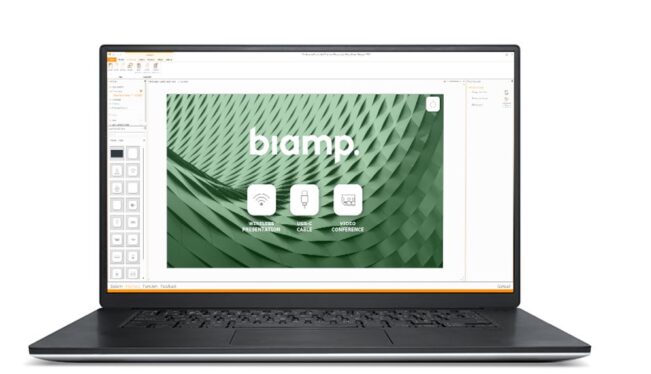 Image of a laptop with Biamp AV controls on the screen.