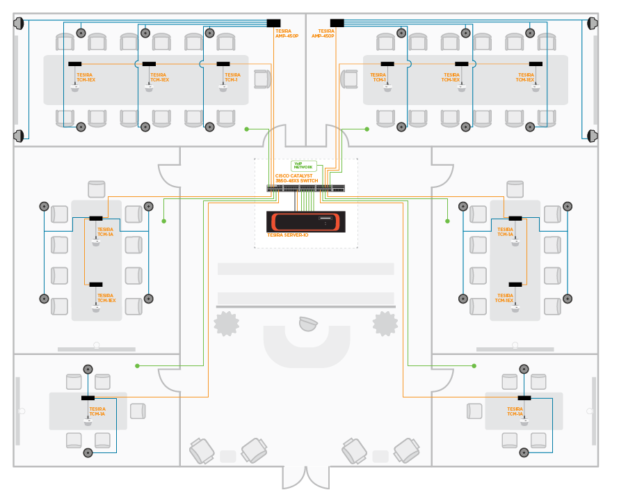 Image of a top-down drawing of an office and conference rooms layout
