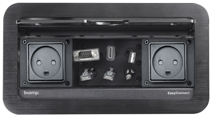 Image of Biamp’s EasyConnect cable management system.