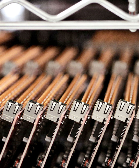 Close-up of server hardware memory modules and connectors inside data center equipment, IT infrastructure and computer components detail