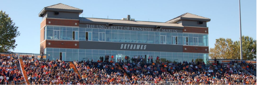 Image of Martin Stadium at the University of Tennessee with Biamp loudspeakers, shown atop the press box.