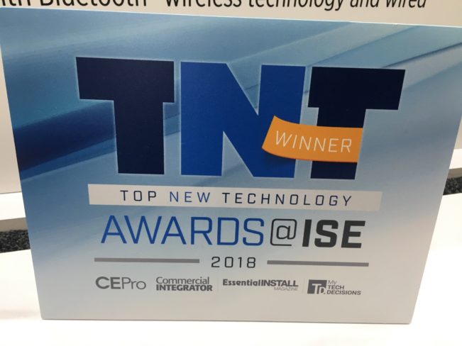 Image of an award with text TNT Winner Top new Technology Awards@ISE 2018