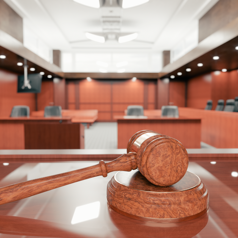 Courtroom with a gavel in the forground