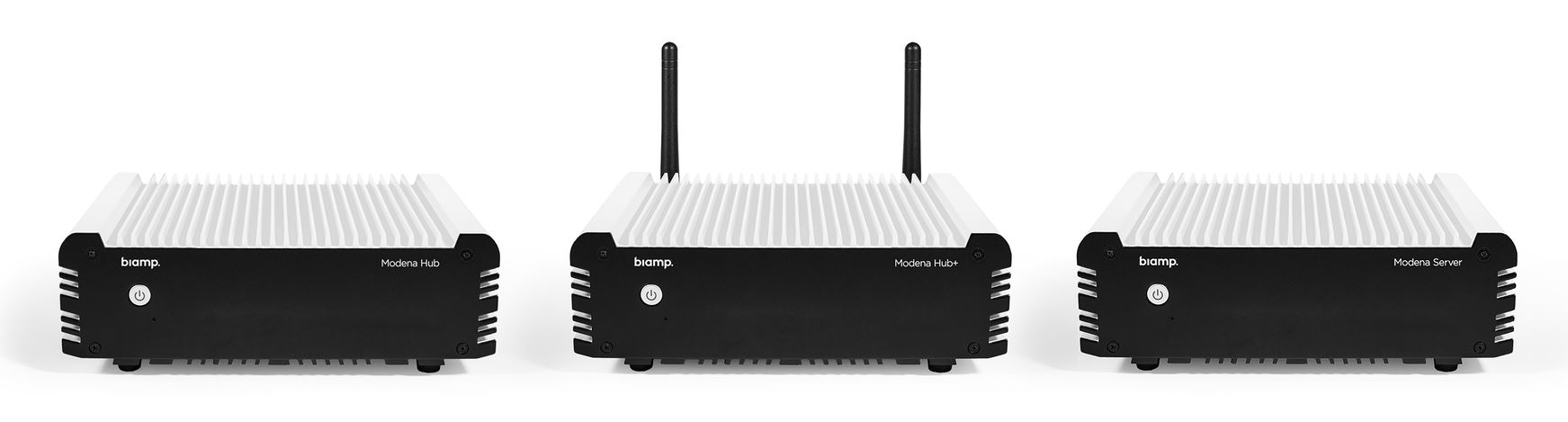 Biamp Modena Hub, Hub  and Modena Server wireless collaboration devices for modern meeting spaces