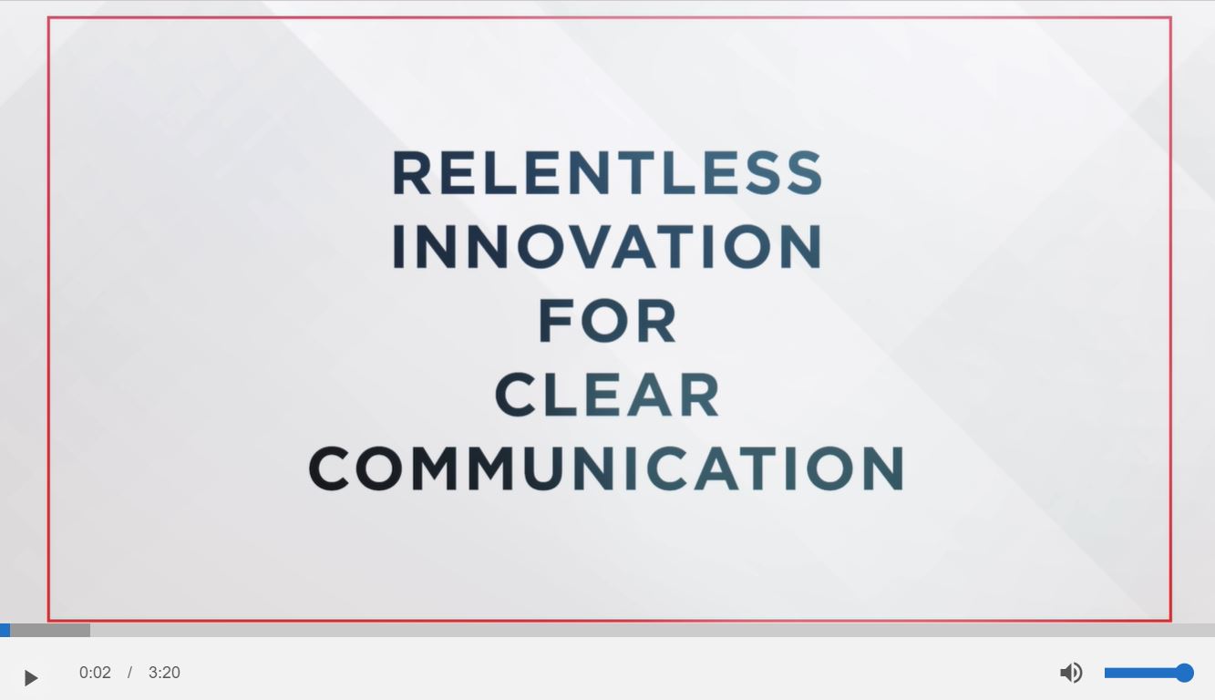 A screenshot of a video title slide with the words 'Relentless Innovation for Clear Communication.'