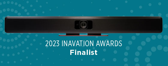A conference video bar is shown above the text '2023 INAVATION AWARDS Finalist' against a teal background.