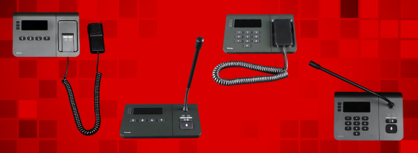 Biamp NPX paging stations lineup featuring handheld and gooseneck microphone models for flexible networked paging in commercial and public spaces.