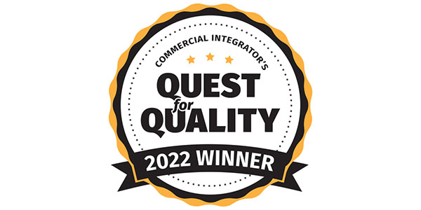Commercial Integrator’s Quest for Quality 2022 Winner badge, recognizing outstanding product reliability and support in the professional AV industry.