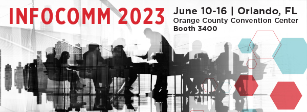 InfoComm 2023 event banner inviting visitors to see Biamp at Orange County Convention Center in Orlando, FL, Booth 3400, June 10–16.