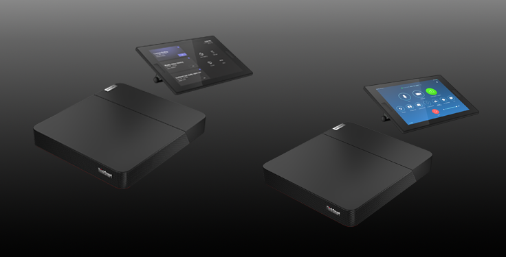 Biamp Devio SCX conferencing hubs paired with touch control panels, providing streamlined room connectivity for leading UC platforms.