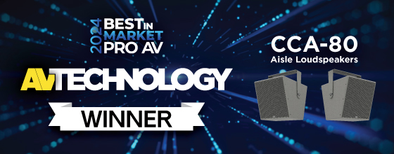 Biamp CCA‑80 aisle loudspeakers win AV Technology 2024 Best in Market Pro AV award, recognizing outstanding commercial audio performance.