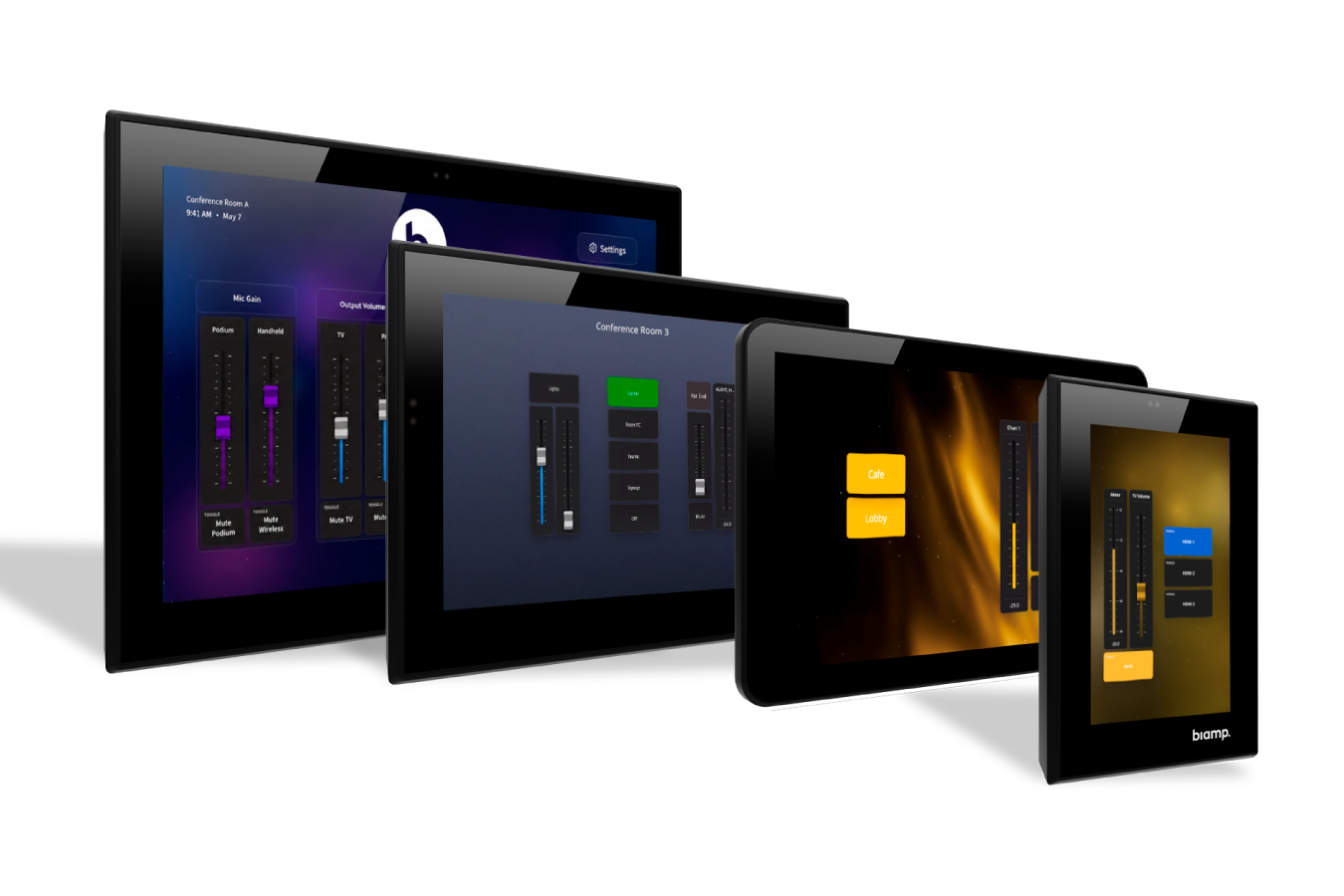 Apprimo wall-ready audio controls, from simple preset pads to fully custom touchscreens