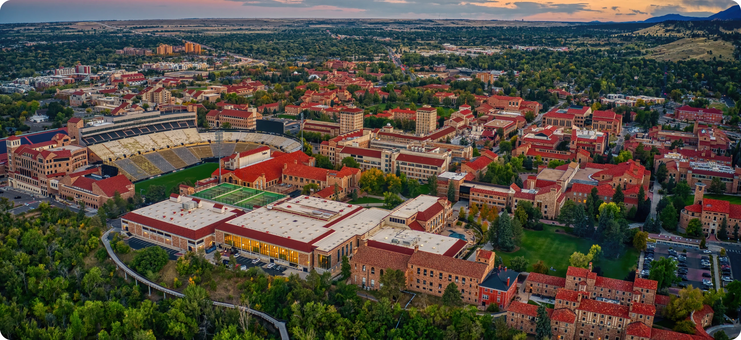An overhead photo of a college campus