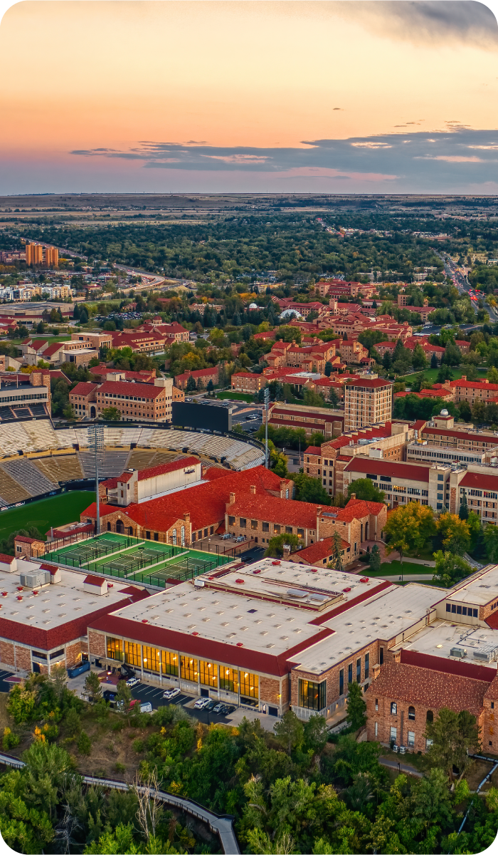 An overhead photo of a college campus