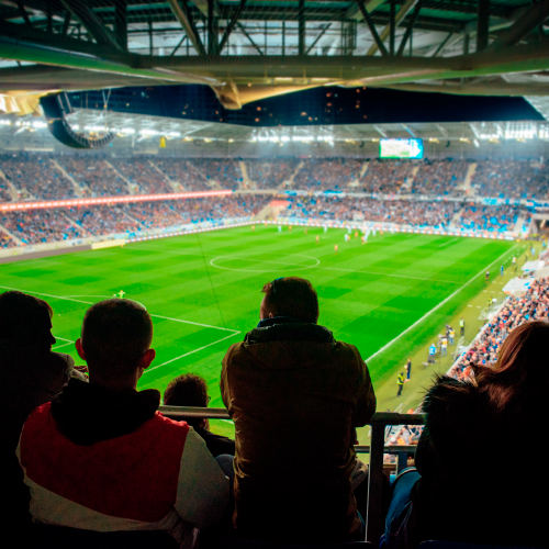 Image of a sports field from behind a crowd